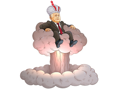 Putin's nuclear threat aggression allegory explosion metaphor portrait terror