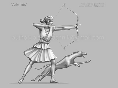 Artemis, goddess of hunting aiming ancient antique archer arrow artemis bow character design diana female goddess gradient mesh greece greek mythology hound hunt illustration realistic vector woman