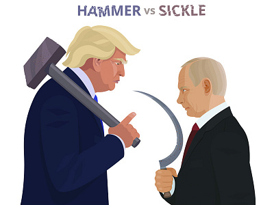 Trump and Putin caricature cartoon conversation hammer and sickle ironic political president putin russia summit trump usa