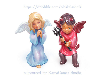 Our dual inner self angel baby characters cute devil figurine kids porcelain retro toys vintage virtual gift