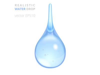 Vector water drop 3d blue clean dew dribble drop droplet pure raindrop realistic vector water
