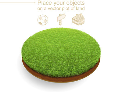 Vector piece of land 3d grass green ground icon isometric land lawn location realistic round soil