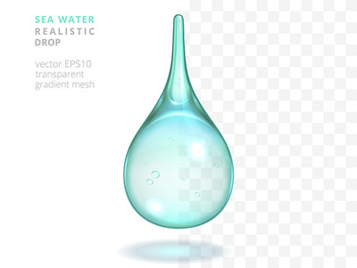 Vector sea drop 3d aqua blue closeup drop gradient mesh natural realistic sea transparent vector water
