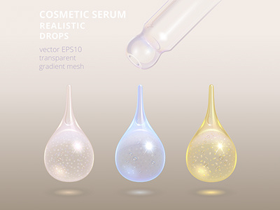 Cosmetic Serum. Set of vector transparent droplets.
