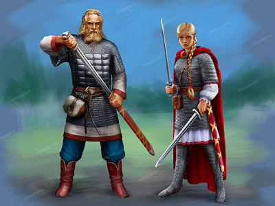 Russian Medieval Warriors chainmail characters concept art female warrior fighter hero historical medieval russian slavic sword warrior