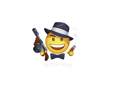 Gangster smiley with a Tommy gun classic criminal emoji emoticon gangster icon mafia retro smiley thug tommy gun vector