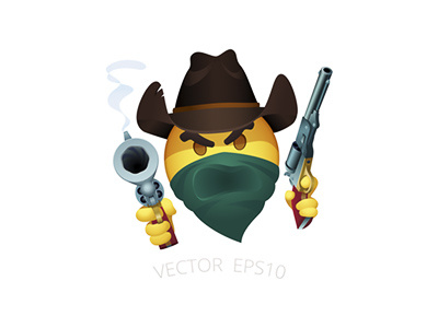 Vector smiley of cowboy robber american bandit colt walker cowboy emoji emoticon gun revolver smiley stetson hat vector western
