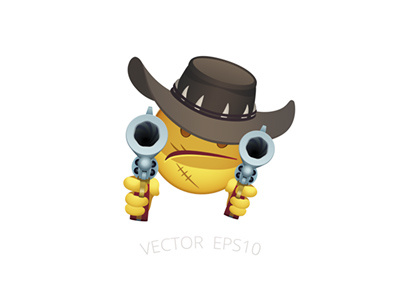 Gunslinger emoji colt walker cowboy emoji emoticon gun gunman hat revolver shooter smiley vector wild west