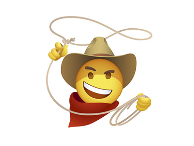 Cowboy lasso smiley american cowboy emoji emoticon herder lasso retro rope smiley stetson hat vector wild west
