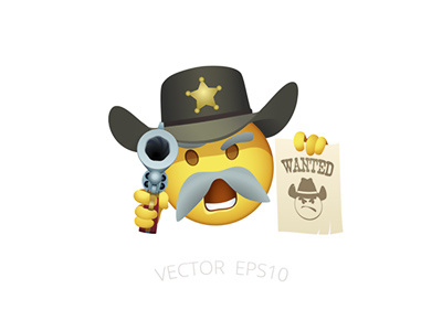 Sheriff smiley american cop cowboy hat emoji emoticon marshall police retro revolver sheriff smiley wanted
