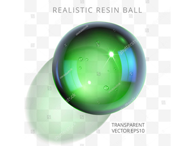 Green epoxy ball drop glossy transparent realistic 3d emerald vector pea resin ball epoxy green