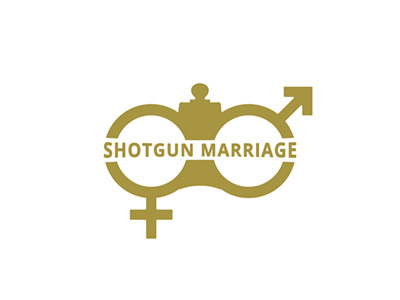 Forced wedding because of pregnancy combination concept forced gender sign ironic logo marriage metaphor pregnancy shotgun vector wedding