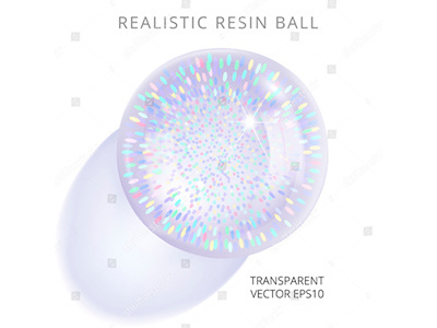 Vector magic sphere transparent tinsel closeup realistic 3d rainbow resin epoxy ball glitter sphere magic