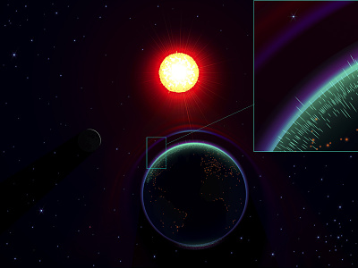 Solar strike vs magnetic field earth flare magnetic field nasa outburst ozone planet solar space stars sun vector