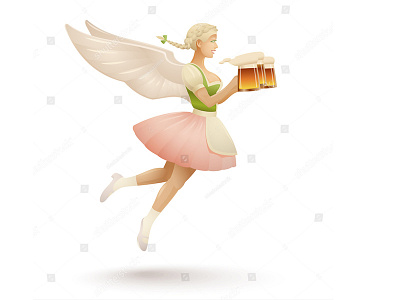 Bavarian Valkyrie beer character dirndl fairy floating fly mascot nippy oktoberfest vintage waitress wing