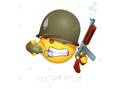 US Army marine. Vector emoji airborne army emoticon grenade helmet marine military smiley tommy gun us veteran wwii