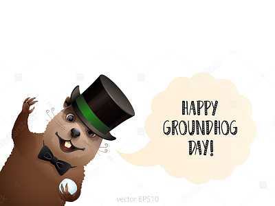 Vector Groundhog banner cylinder hat day greeting card groundhog happy holiday marmot poster top hat topper woodchuck