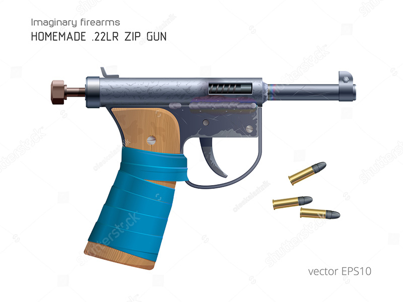 Zip Gun/Homemade pistol .22lr cheap crime crude gun homemade makeshift pistol realistic self-made vector zip