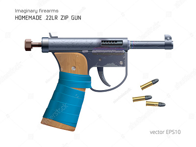 Zip Gun/Homemade pistol .22lr cheap crime crude gun homemade makeshift pistol realistic self made vector zip