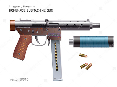 Illegal handicraft SMG automatic gun hadicraft handmade homemade illegal self made smg sub machine gun submachine vector weapon