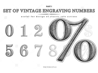 Kit for the Old Old West designs digits engraving etching figures font numbers old primes retro sales set vintage