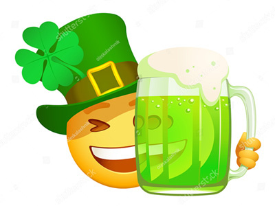 Green it all! beer chat day emoji emoticon green patrick saint shamrock smiley st. top hat