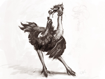 Flirting ostrich bird candy character draft emu flirt funny ostrich playful pose sketch