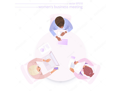 Club of businesswomen business businesswomen entrepreneur female flat lady meeting round suit table top view training