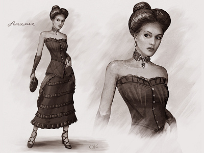 Amalia. Game character character concept esoteric girl gothic occultism retro sketch vampire victorian vintage woman