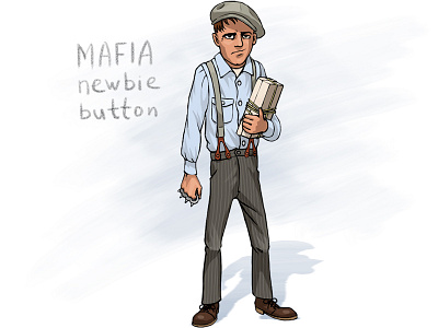 Mafia newbie 'button' boy caricature cartoon character fighter gangster knuckle duster mafia man mobster racketeer retro