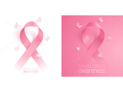 Vector pink ribbons 3d awareness banner beautiful breast butterfly cancer design female illness pink poster realistic ribbon sticker survive transparency transparent vector women