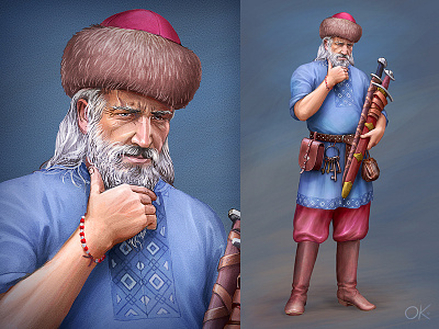 Russian Weapon Trader ancient art beard cg character concept game illustration medieval painting picture posing realistic retro russian slavic standing sword trader warrior