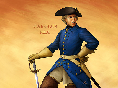 Carolus Rex 18th century blue uniform carolus character commander conqueror general illustration karl xii karoliner king military leader monarch portrait rex royal standing sweden swedish tricorn