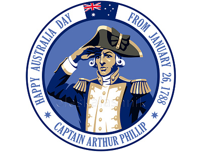 Captain Arthur Fillip 1788 26 admiral arthur australia celebration colonization day english fillip flag happy holiday image january navy portrait sailor sticker vector