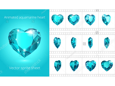 Rotating aquamarine heart animated animation aquamarine crystal flash frames gem gemstone gif heart html5 jewel jewelry loop rotate sequence spin valentine vector video