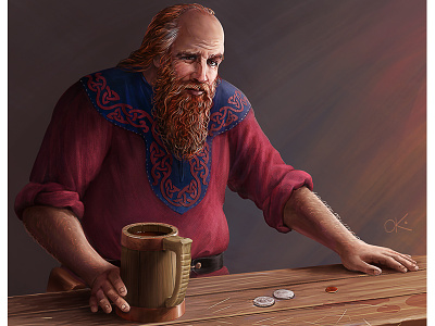 Medieval innkeeper art bearded celtic cg character concept fantasy game historical image innkeeper man medieval mug nomads nordic painting picture pub tavern