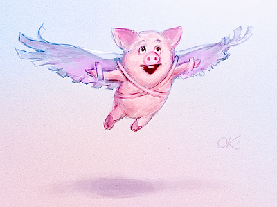 Pigs can fly animal cg concept dream fly flying glider hog icarus idea idiom metaphor paper pig piggy piglet proverb sketch take off wings