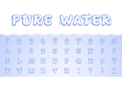 Pure Water. Hand drawn vector font abc alphabet aqua blue characters drink drop fluid font icon letters liquid logo numbers potable set splash transparency typography water
