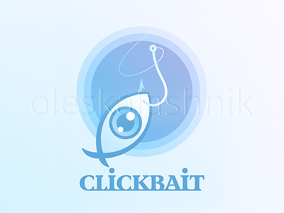 Clickbait. Vector sticker concept reader user fake news logo vector fish hook follow promo marketing viral sensation trick seo online catch eye fish bait clickbait
