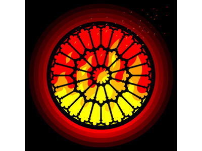 Burning Wheel of History architecture awareness burning cathedral cultural fire flame france gothic heritage history icon medieval notre notre dame preserve protect rose window vector wheel