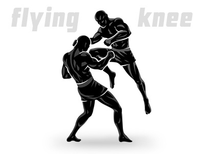 Flying Knee. MMA fighters arts boxing combat fight fighter flying hitting illustration image jump kick kickboxing knee martial mixed mma silhouettes sport strike vector
