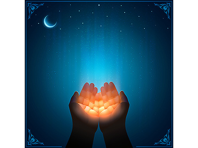 Muslim Prayer hands. Vector template with a copy space arabic believe calligraphy eid god hands handwritten image islam islamic kareem moon mubarak muslim night prayer ramadan realistic sticker vector