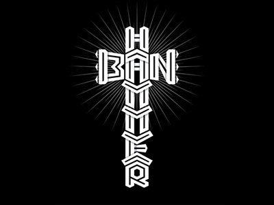Ban Hammer admin administrator ban banhammer black block censor concept cross forbidden gavel gothic hammer lettering logo maul meme moderator tattoo vector
