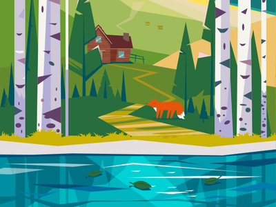 Fox in a birch forest flag design flat flat 2.0 flat illustration flat illustrations fox illustration illustration art polygon polygon art polygon illustration