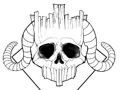 A King in Death WIP crown horns illustration skull tablet