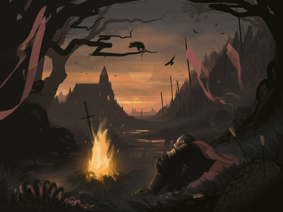 Going Hollow art artwork bonfire crow dark dark souls design fire graphic design illustration knight swords