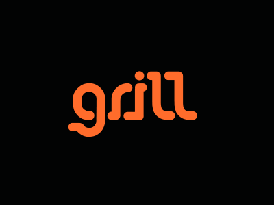 Grill concept logo cooking cooking top element grill hot plate icon logo neon orange round set typography