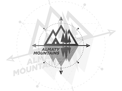 Almaty Mountains — tattoo sketching. almaty label lake logo logotype mountains sign tattoo tree