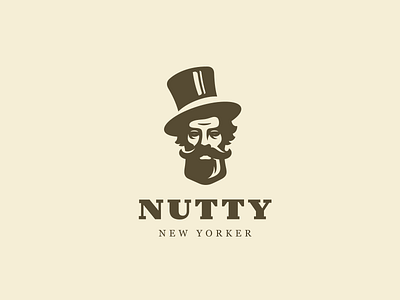 Nutty New Yorker. beard cylinder face hat head logo logotype moustache nut