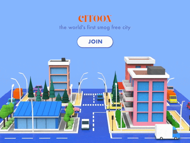CITOON // the world's first smog free city. "Join" 3d 3d animation 3d art animation car concept concept design design illustration isometric isometric art road typography ui vector web website
